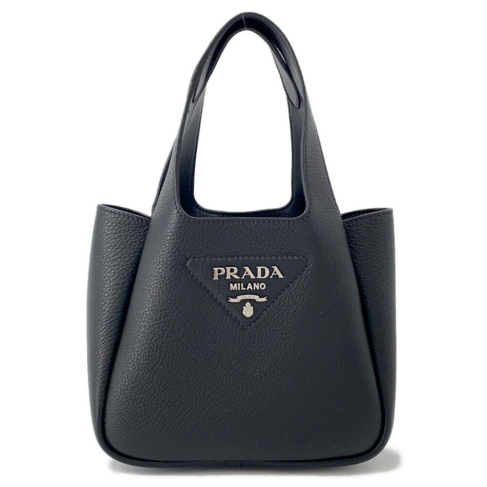 Prada Vitello Daino Logo Leather Handbag Black - Picture 1 of 12